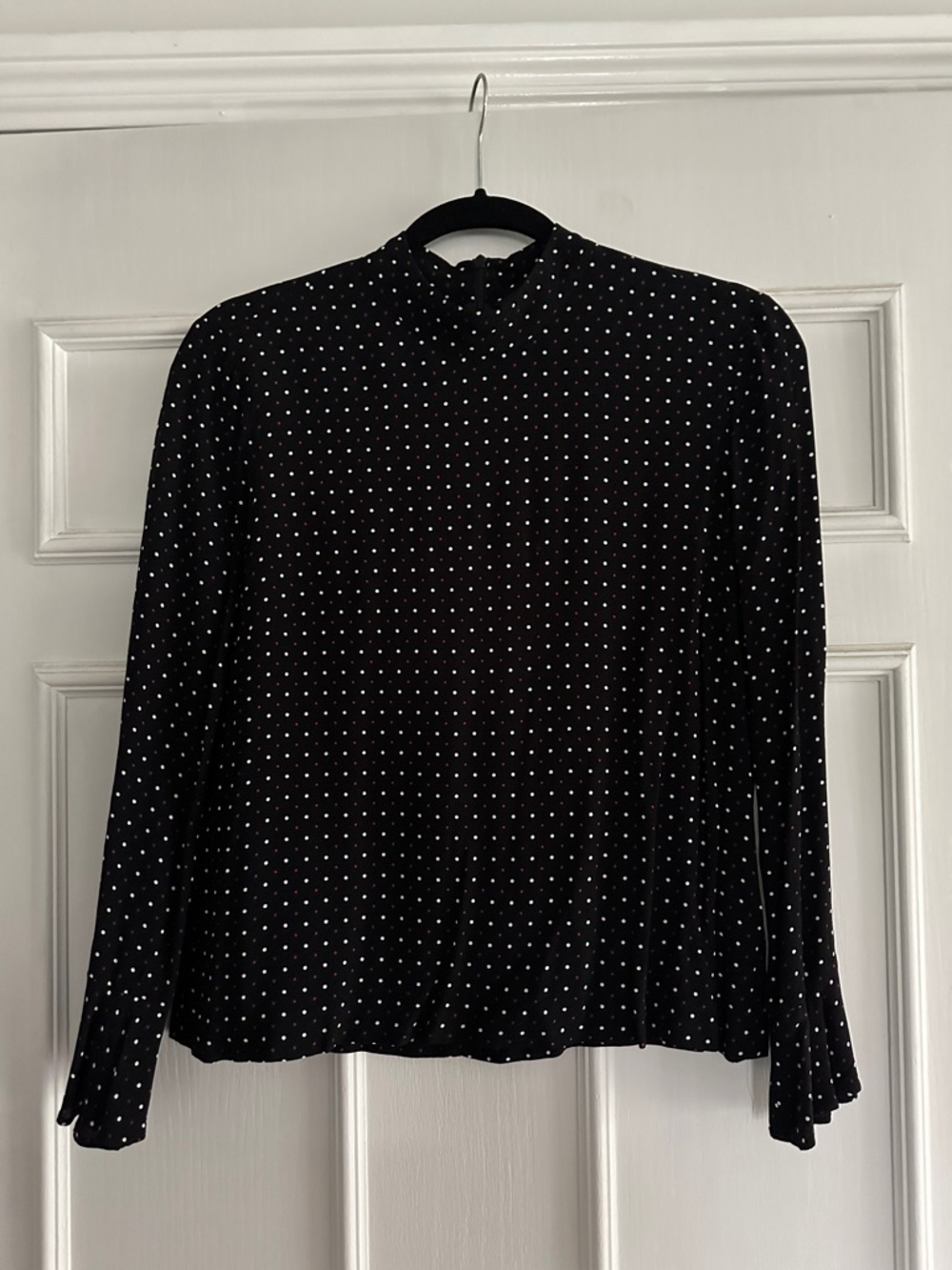 Zara S Black Polka Dot Long-Sleeve Mock Neck Top